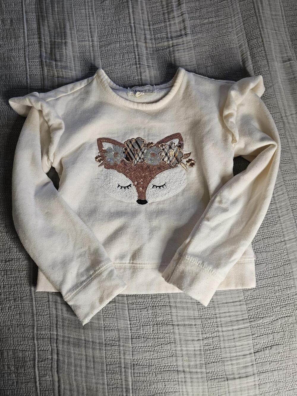 btween Girls Cream Fox Applique Long Sleeve Sweatshirt Size 6